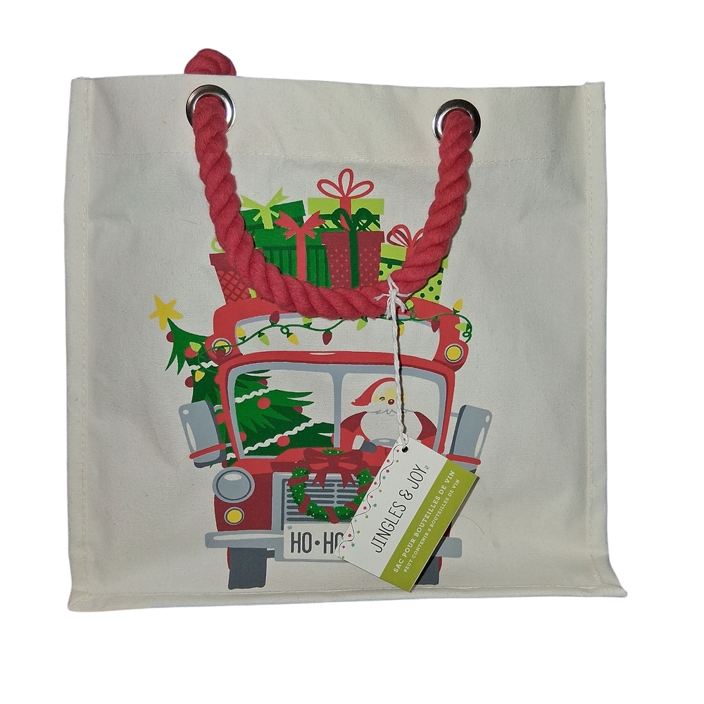 Festive Canvas Tote with Santa and Gifts